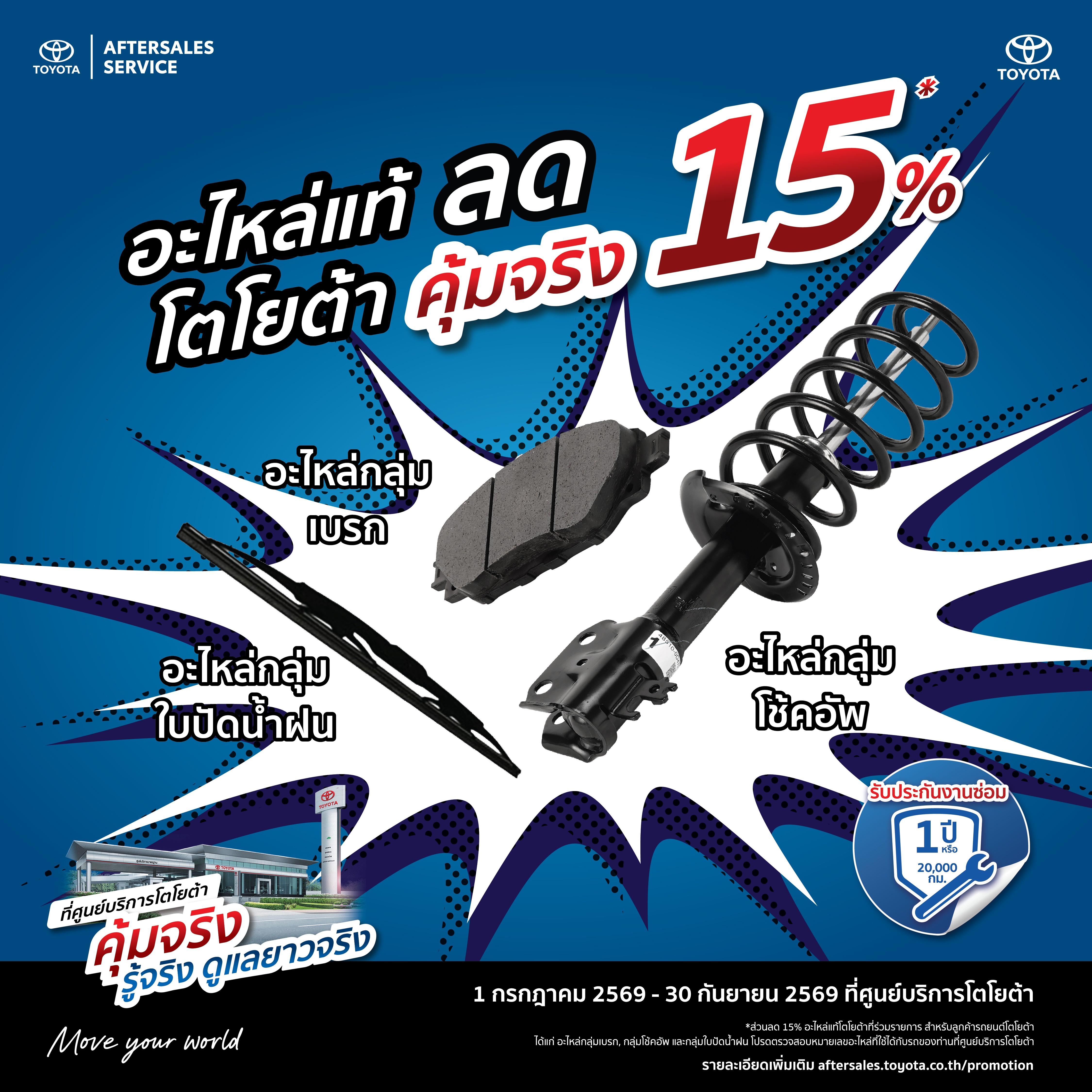 คุ้มจริง รู้จริง ดูแลยาวจริง - อะไหล่กลุ่ม เบรก โช้ค ใบปัดน้ำฝน ลด 15%
